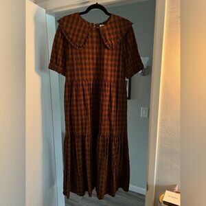 Though UK Checkered Dress with Ruffled Collar